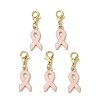 Pink Awareness Ribbon Shape Alloy Enamel Pendant Decorations HJEW-JM02287-1