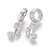 Brass Micro Pave Clear Cubic Zirconia European Dangle Charms ZIRC-G153-06P-2