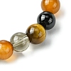 Synthetic Smoky Quartz & Natural Tourmaline & Carnelian & Tiger Eye Round Beaded Stretch Bracelets BJEW-JB10910-04-4