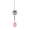 Glass Teardrop Sun Catcher Hanging Prism Ornaments with Iron Angel HJEW-PW0002-14C-1