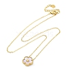 304 Stainless Steel Pave Natural Pink Shell Flower Pendant Necklaces for Women NJEW-U032-16G-01-4