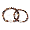 2Pcs Wood Beads Stretch Bracelets for Couple BJEW-JB11305-01-2