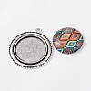 Flat Round Alloy Pendant Cabochon Bezel Settings and Geometric Flower Printed Glass Cabochons TIBEP-X0171-01-3