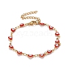 Enamel Heart with Evil Eye Link Chains Bracelet BJEW-P271-07G-01-1