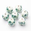 12mm Round Sea Green Handmade Printed Porcelain Beads X-PORC-Q201-12mm-2-1