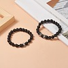 2Pcs 2 Style Natural Lava Rock & Brass Beaded Stretch Bracelets Set BJEW-JB09244-01-2