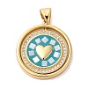 Flat Round with Heart Brass Micro Pave Cubic Zirconia Pendants KK-K385-59G-2