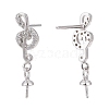 Rhodium Plated 925 Sterling Silver Micro Pave Cubic Zirconia Ear Stud Findings STER-P035-59P-2