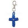 Handmade Woven Polyester & Spandex Cross Pendant Decorations HJEW-JM02690-4