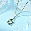 Natural Paua Shell 304 Stainless Steel Tortoise Pendant Two Tone Box Chain Necklaces for Women NJEW-JN06190-1