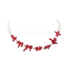 Dyed Synthetic Red Coral Chips & Natural Shell Pearl Graduated Beaded Necklaces for Women NJEW-TA00065-5