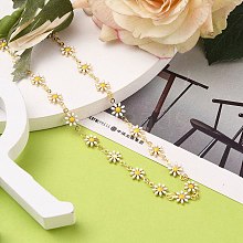 Brass Enamel Daisy Link Chain Necklaces NJEW-JN03173