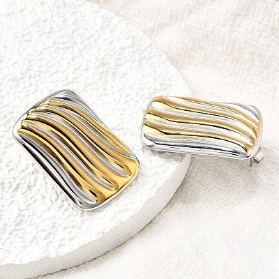 Rectangle 304 Stainless Steel Two Tone Stud Earrings EJEW-D308-10B-PG-1