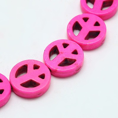 Dyed Synthetical Turquoise Peaceb Sign Bead Strand G-P083-15mm-90-1