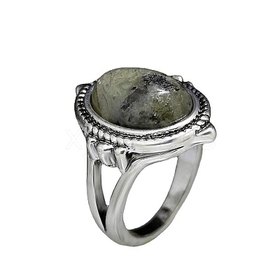 Oval Zinc Alloy Natural Labradorite Finger Rings WG970F5-04-1