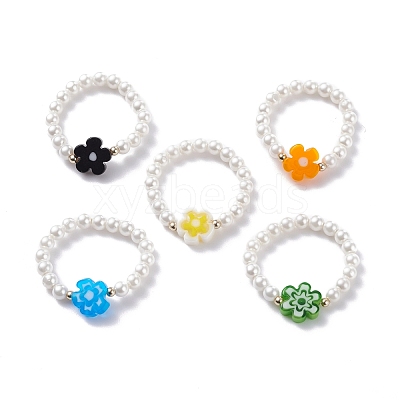 Shell Pearl Stretch Finger Ring RJEW-TA00019-1