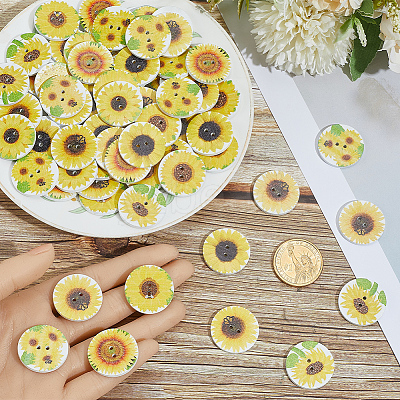 200Pcs 2-Hole Printed Wooden Buttons BUTT-SP0001-22-1