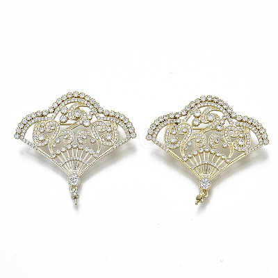 Brass Micro Pave Clear Cubic Zirconia Brooch Findings KK-N232-75-NF-1