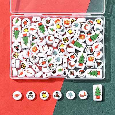 112Pcs 14 Styles Christmas Printed Opaque Acrylic Beads OACR-FS0002-69-1