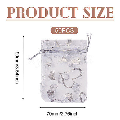 50Pcs Heart Printed Organza Bags OP-TADJ0001-01C-1