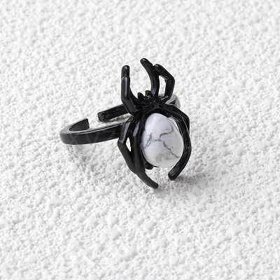 Natural Howlite Spider Open Cuff Rings PW-WGC70E9-16-1