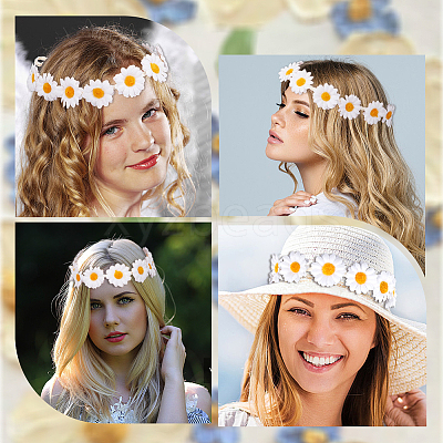 2Pcs Cloth Small Sunflowe Wreath Headband OHAR-CP0001-20B-1