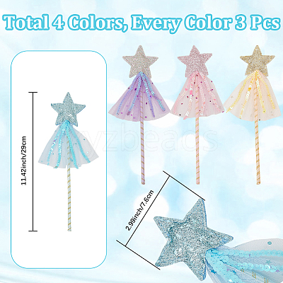 12Pcs 4 Colors Polyester Sequin Star Fairy Wand DIY-CP0011-94A-1