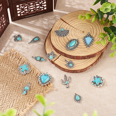 24Pcs 12 Styles Synthetic Turquoise Pendants FIND-TA0001-79-1