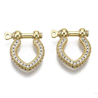Brass Micro Pave Clear Cubic Zirconia D-Ring Anchor Shackle Clasps ZIRC-S066-050-NF-1