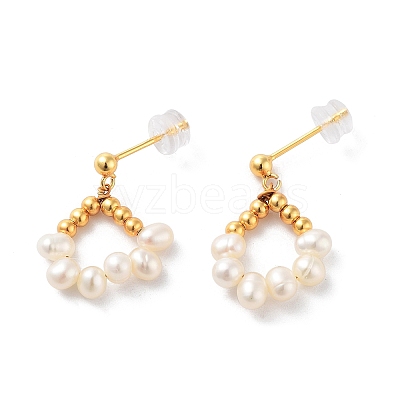 Natural Pearl Stud Earrings for Women EJEW-E303-27G-1