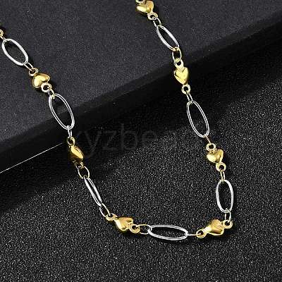 304 Stainless Steel Heart Link Chain Necklaces for Women NJEW-A046-02B-GP-1