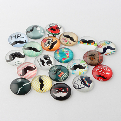 Moustache Printed Glass Cabochons GGLA-A002-25mm-VV-1