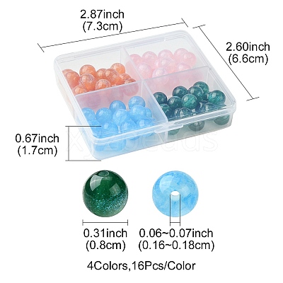 64Pcs 4 Colors Round Imitation Cat Eye Resin Beads RESI-FS0001-66C-1
