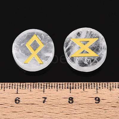 Brass Elder Futhark Alphabet Engraved Symbol Flat Round Natural Quartz Crystal Rune Stones G-I373-01B-1