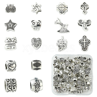 64Pcs 16 Styles Tibetan Style Alloy European Large Hole Beads FIND-FS0002-63-1
