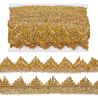 13M Sequin Polyester Wavy Lace Ribbon OCOR-WH0090-037B-1