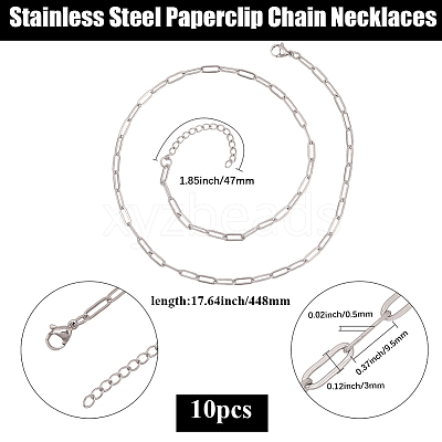 10Pcs 667 Stainless Steel Paperclip Chain Necklaces NJEW-BBC0001-48B-P-1