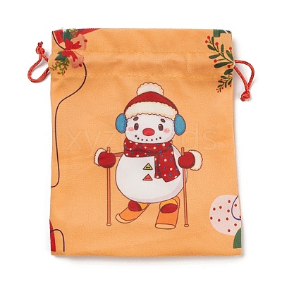 Christmas Theme Rectangle Cloth Bags with Jute Cord ABAG-P008-01D-1