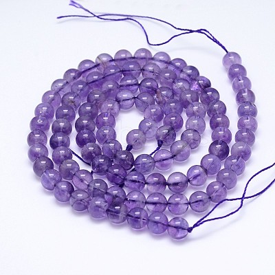 Natural Amethyst Smooth Round Bead Strands G-M212-6mm-01A-1