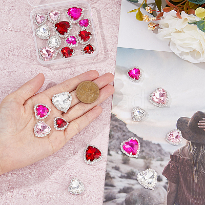 24Pcs 12 Styles Pink Series Heart Sew On Glass Rhinestones DIY-FH0005-84-1