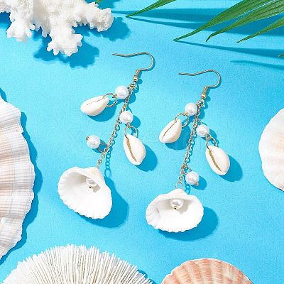304 Stainless Steel Shell Shape Dangle Earrings EJEW-JE06382-1