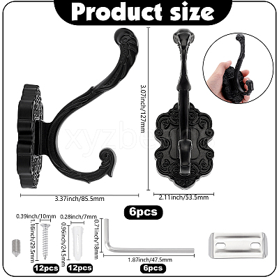 6Pcs Aluminum Wall Mounted Hook Hangers ODIS-JOY0001-02B-1