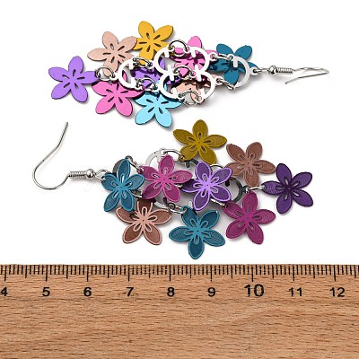 430 Stainless Steel Flower Dangle Earrings EJEW-A137-07P-01-1