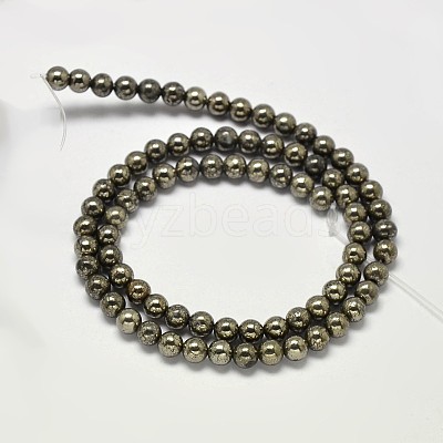 Natural Gold Pyrite Smooth Round Beads Strands G-F197-10-6mm-1