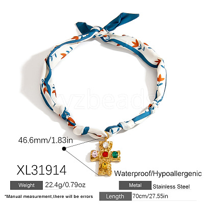 304 Stainless Steel Colorful Rhinestone Pendant Printed Scarf Necklaces FS-WGD2FA8-12-1