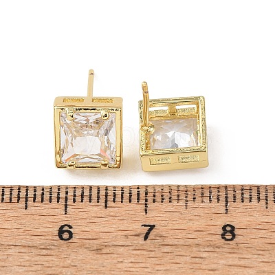 Brass Micro Pave Clear Cubic Zirconia Stud Earrings EJEW-C174-02B-G-1