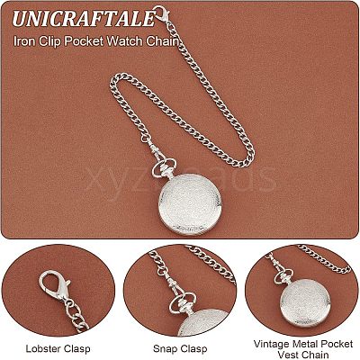 2Pcs 2 Style Iron Clip Pocket Watch Chain DIY-UN0003-62-1