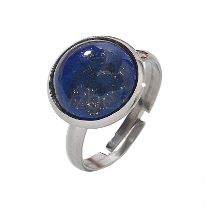Half Round Natural Lapis Lazuli Finger Rings X-RJEW-M062-01P-04-1