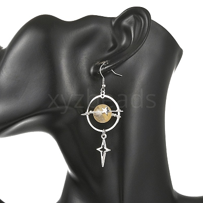 Natural Yellow Hematoid Quartz & Alloy Pendant Dangle Earrings EJEW-TA00818-02-1