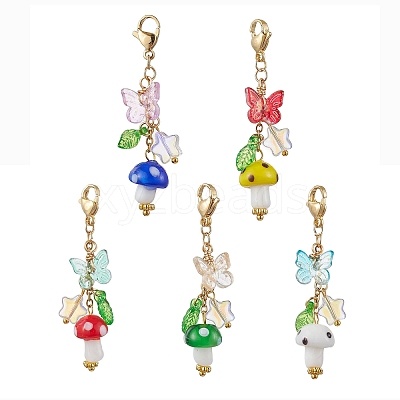 Mushroom Handmade Lampwork Pendant Decorations HJEW-JM02657-1